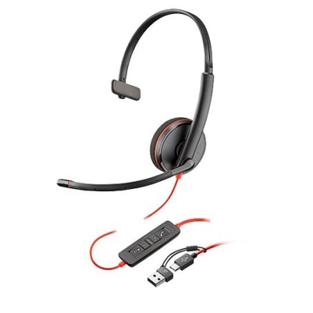 HP POLY AURICULARES BLACKWIRE C3210 DIADEMA MONOAURAL MICRÓFONO CONTROL DE VOLUMEN CABLE USB A/C