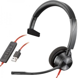 HP POLY AURICULARES BLACKWIRE C3310 DIADEMA MONOAURAL C/ MICRÓFONO CONTROL DE VOLUMEN CABLE USB NEGRO