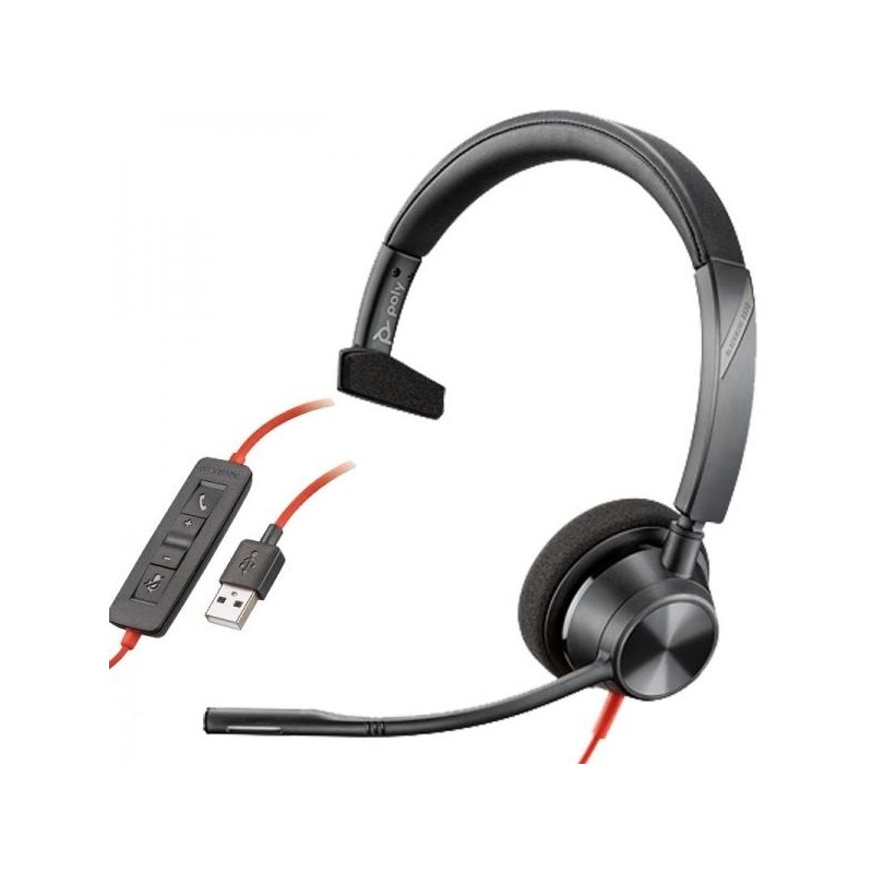 HP POLY AURICULARES BLACKWIRE C3310 DIADEMA MONOAURAL C/ MICRÓFONO CONTROL DE VOLUMEN CABLE USB NEGRO
