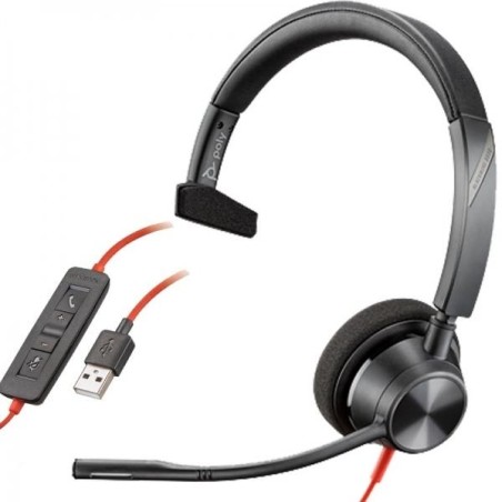 HP POLY AURICULARES BLACKWIRE C3310 DIADEMA MONOAURAL C/ MICRÓFONO CONTROL DE VOLUMEN CABLE USB NEGRO