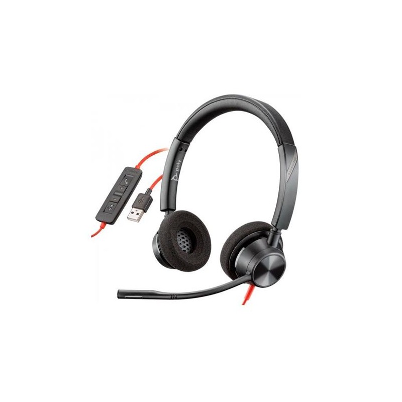 HP POLY AURICULARES BLACKWIRE C3320 DIADEMA ESTÉREO C/ MICRÓFONO CONTROL DE VOLUMEN CABLE USB NEGRO