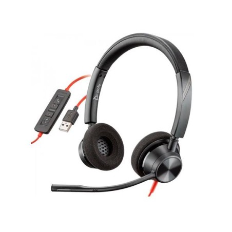 HP POLY AURICULARES BLACKWIRE C3320 DIADEMA ESTÉREO C/ MICRÓFONO CONTROL DE VOLUMEN CABLE USB NEGRO