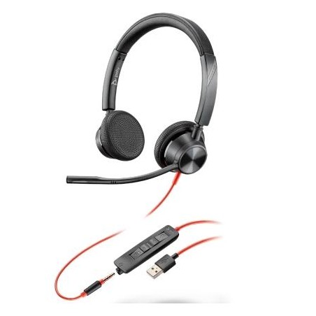 HP POLY AURICULARES BLACKWIRE 3325 DIADEMA BINAURAL C/ MICRÓFONO CONTROL DE VOLUMEN CABLE USB- C/A +JACK 3,5MM NEGRO