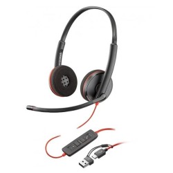 HP POLY AURICULARES BLACKWIRE C3220 DIADEMA BIAURAL ESTÉREO MICRÓFONO CONTROL DE VOLUMEN CON ADAPTADOR USB-A/USB-C NEGRO