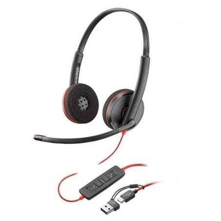 HP POLY AURICULARES BLACKWIRE C3220 DIADEMA BIAURAL ESTÉREO MICRÓFONO CONTROL DE VOLUMEN CON ADAPTADOR USB-A/USB-C NEGRO