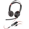 HP POLY AURICULARES BLACKWIRE 5220 DIADEMA BINAURAL C/ MICRÓFONO CONTROL DE VOLUMEN CABLE USB+JACK 3,5MM NEGRO/ROJO