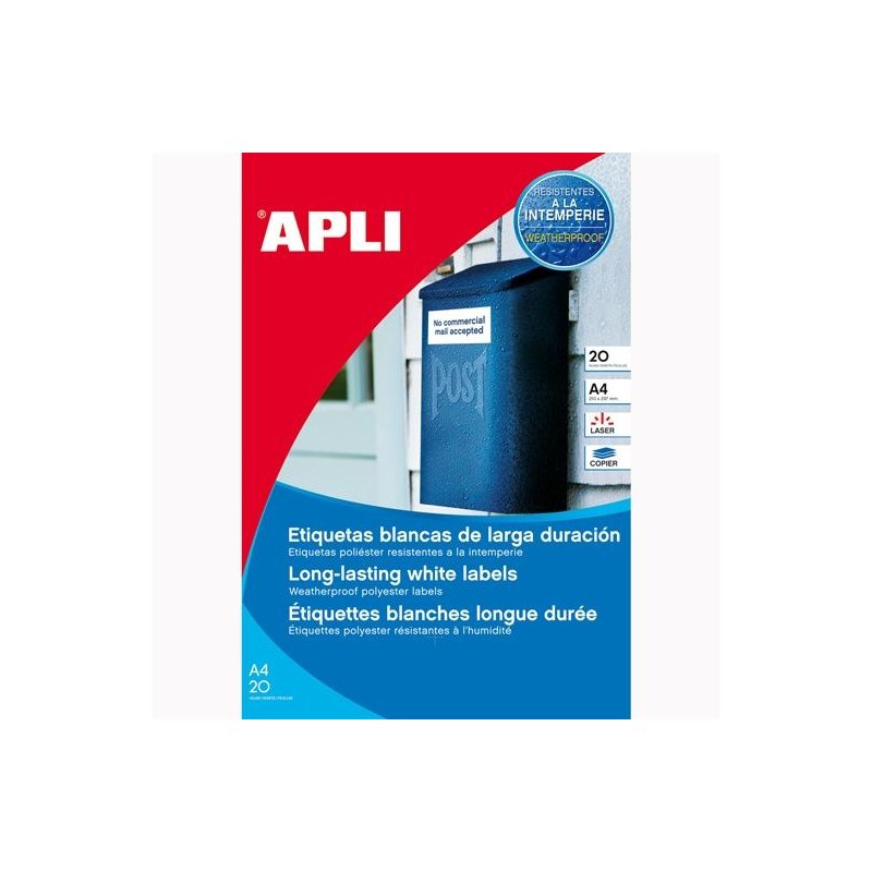 APLI ETIQUETAS ADHESIVAS 64,6X33,8MM LÁSER C/RECTOS 24 X 20H POLIÉSTER BLANCO