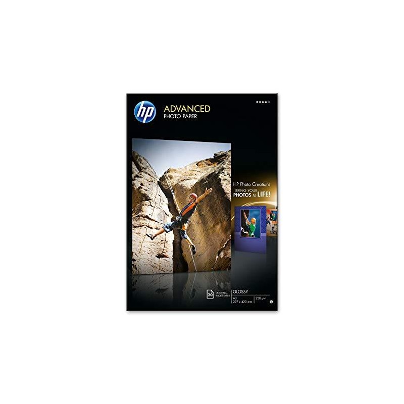 HP PAPEL FOTOGRÁFICO CON BRILLO ADVANCED 250GR/M2 TAMAÑO A3, 297X420MM, 20 HOJAS