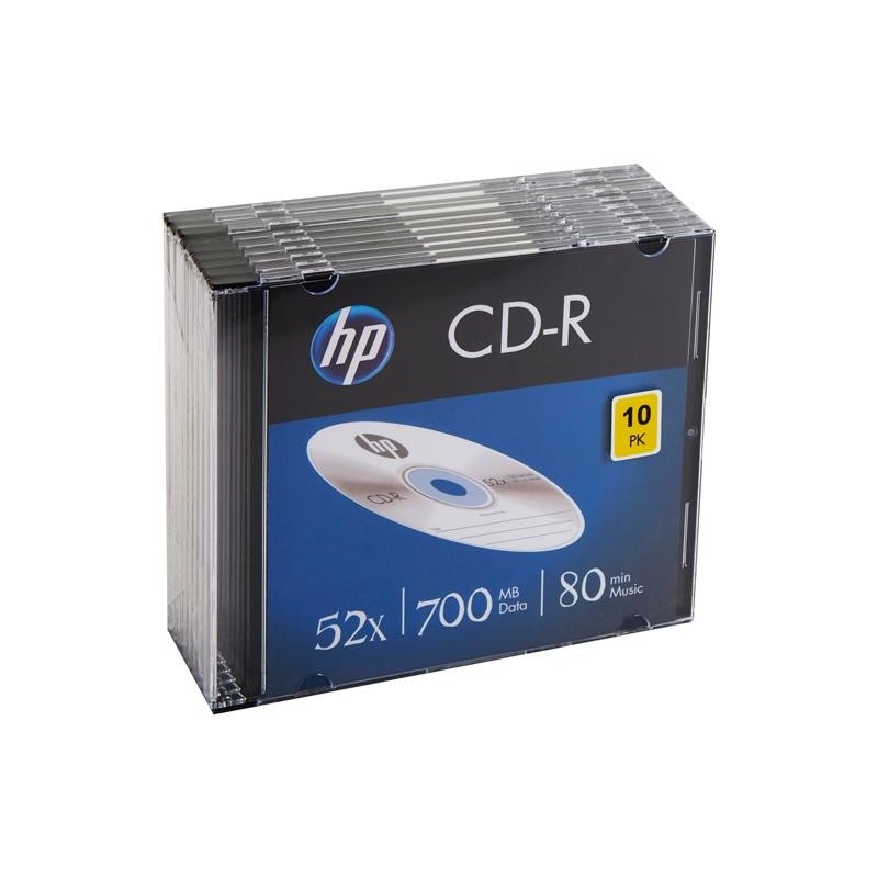 HP CD-R , 700MB, 52X, PACK 10 UNIDADES SLIM CASE