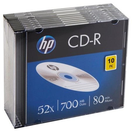 HP CD-R , 700MB, 52X, PACK 10 UNIDADES SLIM CASE