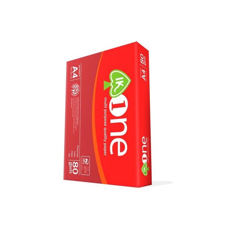 IK ONE PAPEL A4 80GR- ( 1 CAJA 5 PAQUETES) PAPEL A4 COPY *** MAS DE 7 CAJAS SE PALETIZA, SERVICIO PUERTA BAJO, NO SE DESPALETIZA