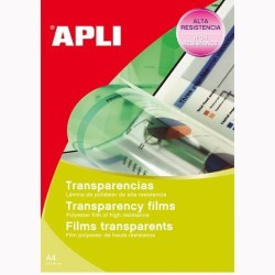 APLI PACK 20 HOJAS TRANSPARENCIAS A4 SIN BANDA PARA LÁSER