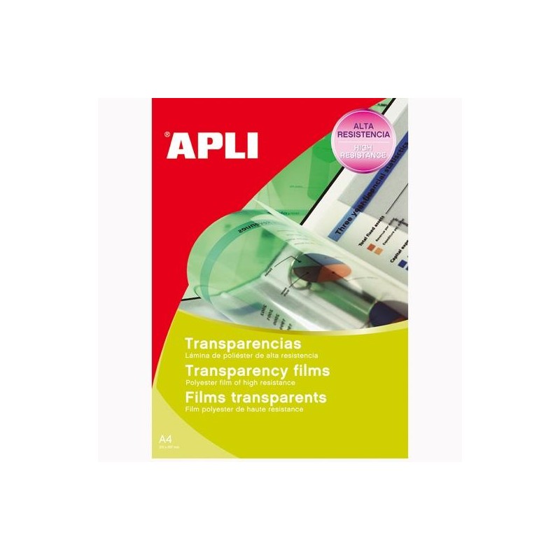 APLI PACK 20 HOJAS TRANSPARENCIAS A4 SIN BANDA PARA LÁSER