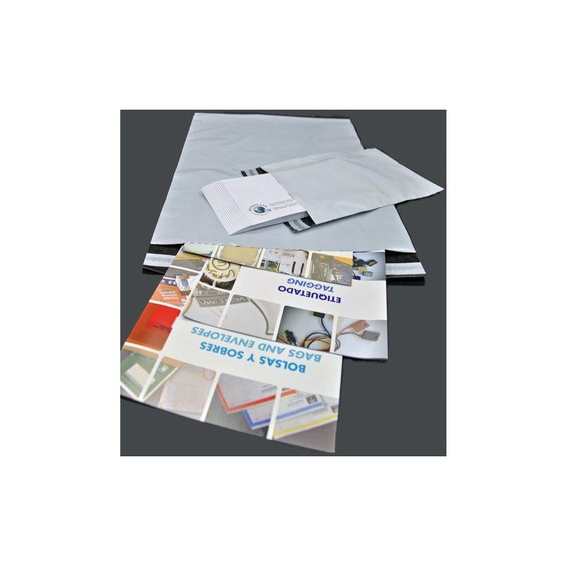 BOLSAS MENSAJERÍA ESTÁNDAR PLÁSTICO OPACO 350X450+40 SOLAPA BLANCO / INTERIOR NEGRO -PACK DE 100UD-