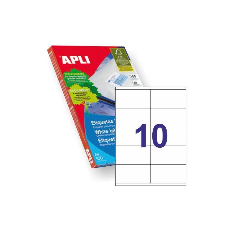 APLI ETIQUETAS ADHESIVAS 105X57MM INKJET/LÁSER C/RECTOS 10 X 100H BLANCO