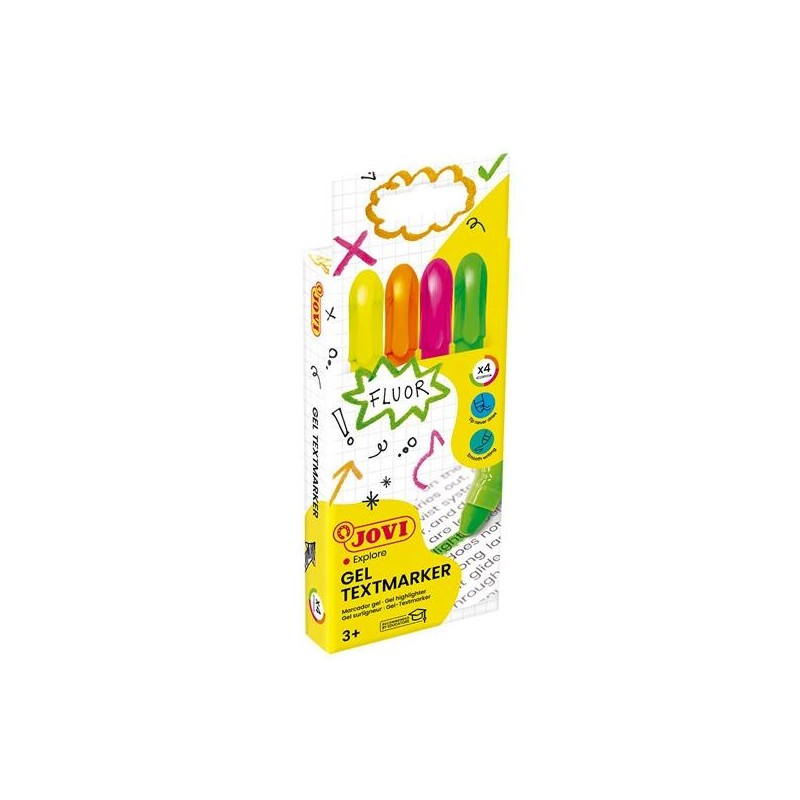 JOVI MARCADOR FLUORESCENTE GEL TEXTMARKER NEON DE GEL EN STICK 140MM C/SURTIDOS ESTUCHE 4 UD