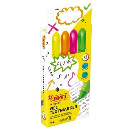JOVI MARCADOR FLUORESCENTE GEL TEXTMARKER NEON DE GEL EN STICK 140MM C/SURTIDOS ESTUCHE 4 UD