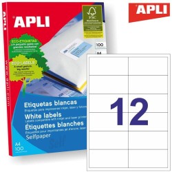 APLI ETIQUETAS ADHESIVAS 97X42,4MM INKJET/LÁSER C/RECTOS 12 X 100H BLANCO