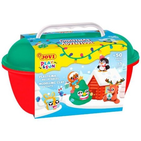 JOVI COFRE PLAY&FUN 24 PASTILLAS PLASTILINA 15GR + MOLDEADORES + RECORTABLES
