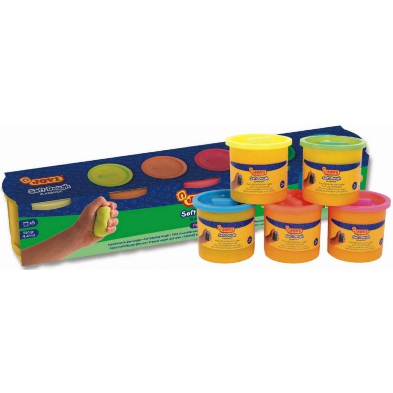 JOVI PLASTILINA BOTE 110GR SOFT DOUGH BLANDIVER COLORES SURTIDOS ESTUCHE 5 UD