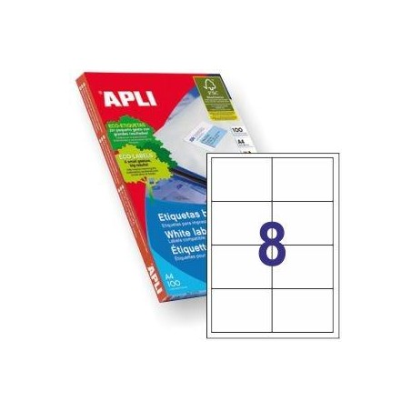 APLI ETIQUETAS ADHESIVAS 97X67,7MM INKJET/LÁSER C/RECTOS 8 X 100H BLANCO