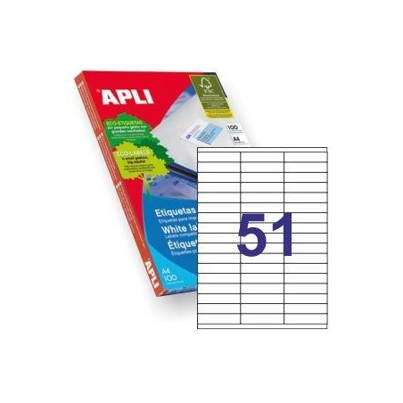 APLI ETIQUETAS ADHESIVAS 70X16,9MM INKJET/LÁSER C/RECTOS 51 X 100H BLANCO