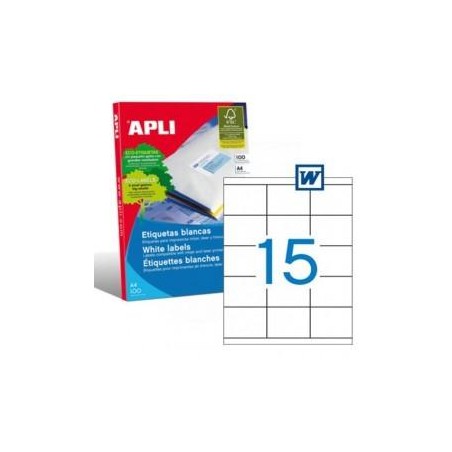 APLI ETIQUETAS ADHESIVAS 70X50,8MM INKJET/LÁSER C/RECTOS 15 X 100H BLANCO