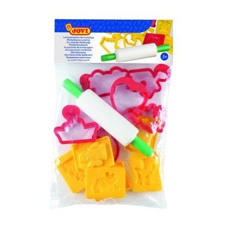 JOVI BOLSA COLGABLE CON 6 MOLDES + 6 MOLDES DE CORTE + RODILLO DE MODELAJE C/SURTIDOS