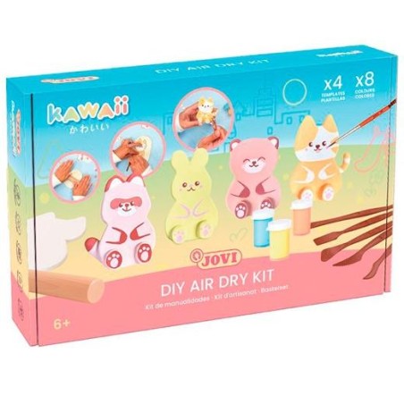 JOVI KIT KAWAII CON PASTA ENDURECIBLE AIR DRY 500GR + 4 PLANTILLAS + PINTURAS + COMPLEMENTOS