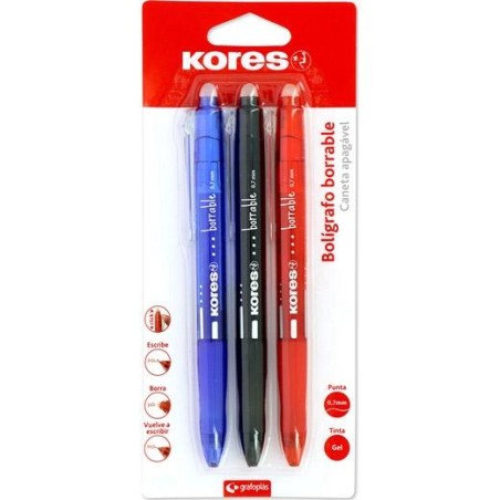 KORES BOLÍGRAFO TINTA BORRABLE GEL POINT 0.7MM C/SURTIDOS BLÍSTER 3 UD