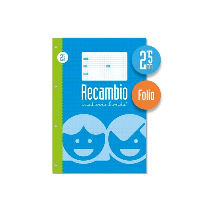 LAMELA RECAMBIO 100H FOLIO 70GR CUADROVÍA 2,5MM C/MARGEN 4 TALADROS OFFSET BLANCO