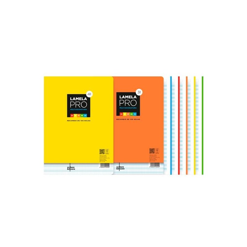 LAMELA RECAMBIO PRO 100H A4 90GR CUADROVÍA 3MM 5 BANDAS COLOR 4 TALADROS OFFSET BLANCO