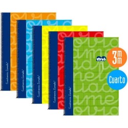 LAMELA CUADERNO ESPIRAL 80H 4º 70GR CUADROVÍA 3MM C/MARGEN CUBIERTA EXTRADURA C/SURTIDOS -PACK 5U-