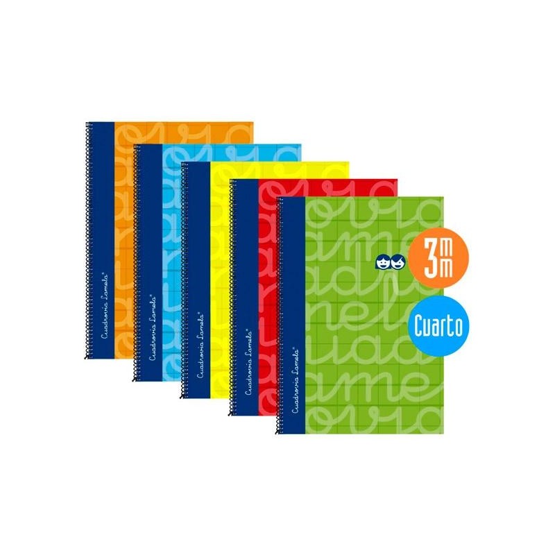 LAMELA CUADERNO ESPIRAL 80H 4º 70GR CUADROVÍA 3MM C/MARGEN CUBIERTA EXTRADURA C/SURTIDOS -PACK 5U-