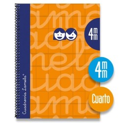 LAMELA CUADERNO ESPIRAL 80H 4º 70GR CUADROVÍA 4MM C/ MARGEN CUBIERTA EXTRADURA NARANJA -PACK 5U-