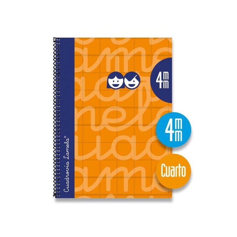 LAMELA CUADERNO ESPIRAL 80H 4º 70GR CUADROVÍA 4MM C/ MARGEN CUBIERTA EXTRADURA NARANJA -PACK 5U-