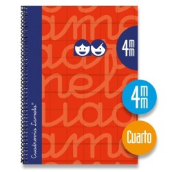 LAMELA CUADERNO ESPIRAL 80H 4º 70GR CUADROVÍA 4MM C/MARGEN CUBIERTA EXTRADURA ROJO -PACK 5U-