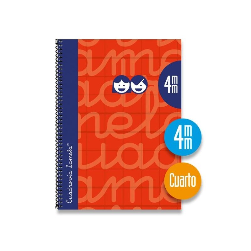 LAMELA CUADERNO ESPIRAL 80H 4º 70GR CUADROVÍA 4MM C/MARGEN CUBIERTA EXTRADURA ROJO -PACK 5U-