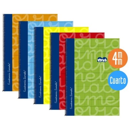 LAMELA CUADERNO ESPIRAL 80H 4º 70GR CUADROVÍA 4MM C/MARGEN CUBIERTA EXTRADURA C/SURTIDOS -PACK 5U-