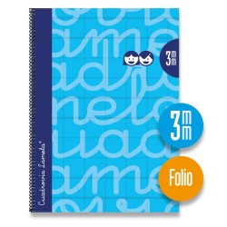 LAMELA CUADERNO ESPIRAL 80H FOLIO 90GR CUADROVÍA 3MM C/MARGEN CUBIERTA EXTRADURA AZUL -PAQUETE 5U-