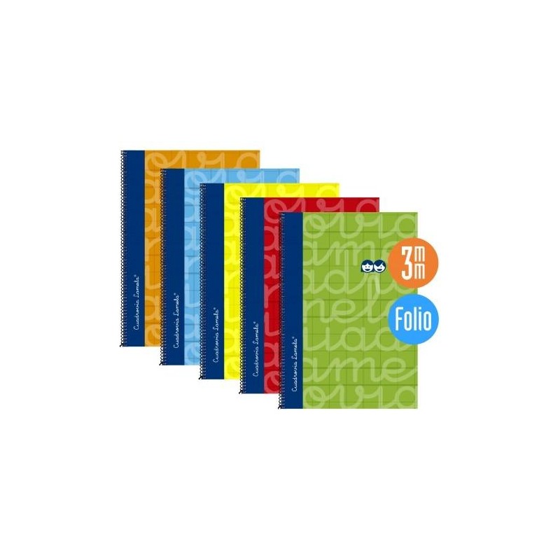 LAMELA CUADERNO ESPIRAL 80 H FOLIO 90GR CUADROVÍA 3MM C/MARGEN CUBIERTA EXTRADURA C/SURTIDOS