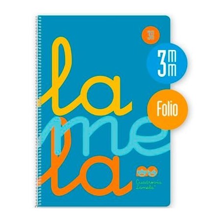 LAMELA CUADERNO ESPIRAL 80H FOLIO 90GR CUADROVÍA 3MM C/MARGEN CUBIERTA PP AZUL FLUORESCENTE