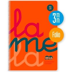LAMELA CUADERNO ESPIRAL 80H FOLIO 90GR CUADROVÍA 3MM C/MARGEN CUBIERTA PP NARANJA FLUORESCENTE