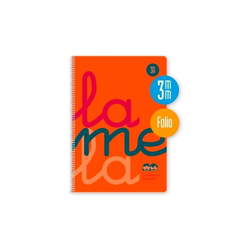 LAMELA CUADERNO ESPIRAL 80H FOLIO 90GR CUADROVÍA 3MM C/MARGEN CUBIERTA PP NARANJA FLUORESCENTE