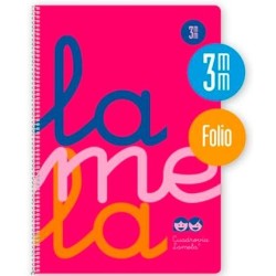 LAMELA CUADERNO ESPIRAL 80H FOLIO 90GR CUADROVÍA 3MM C/MARGEN CUBIERTA PP ROSA FLUORESCENTE -PAQUETE 5U-
