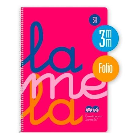 LAMELA CUADERNO ESPIRAL 80H FOLIO 90GR CUADROVÍA 3MM C/MARGEN CUBIERTA PP ROSA FLUORESCENTE -PAQUETE 5U-