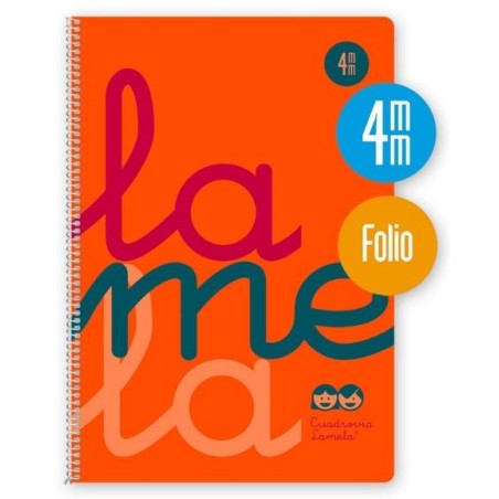 LAMELA CUADERNO ESPIRAL 80H FOLIO 90GR CUADROVÍA 4MM C/MARGEN CUBIERTA PP NARANJA FLUORESCENTE