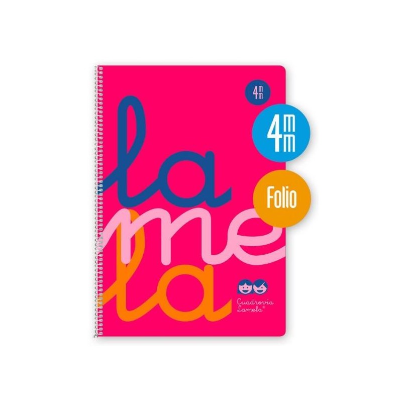 LAMELA CUADERNO ESPIRAL 80H FOLIO 90GR CUADROVÍA 4MM C/MARGEN CUBIERTA PP ROSA FLUORESCENTE