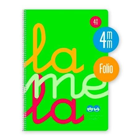 LAMELA CUADERNO ESPIRAL 80H FOLIO 90GR CUADROVÍA 4MM C/MARGEN CUBIERTA PP VERDE FLUORESCENTE