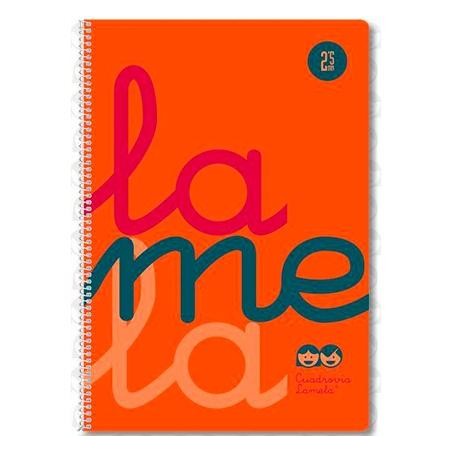 LAMELA CUADERNO ESPIRAL 80H FOLIO 90GR CUADROVÍA 5MM C/MARGEN CUBIERTA PP NARANJA FLUORESCENTE